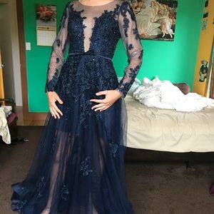 Navy Embellished Prom Dress